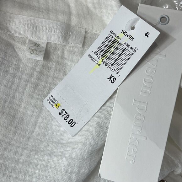 Adyson Parker X-Small Top Button-Up V-Neck Long Sleeve Pocket Gauzy Frayed White - Picture 7 of 9